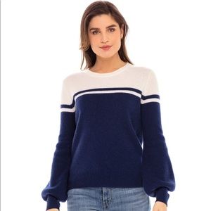 Cashmere Two-Tone Crewneck with Balloon Sleeves